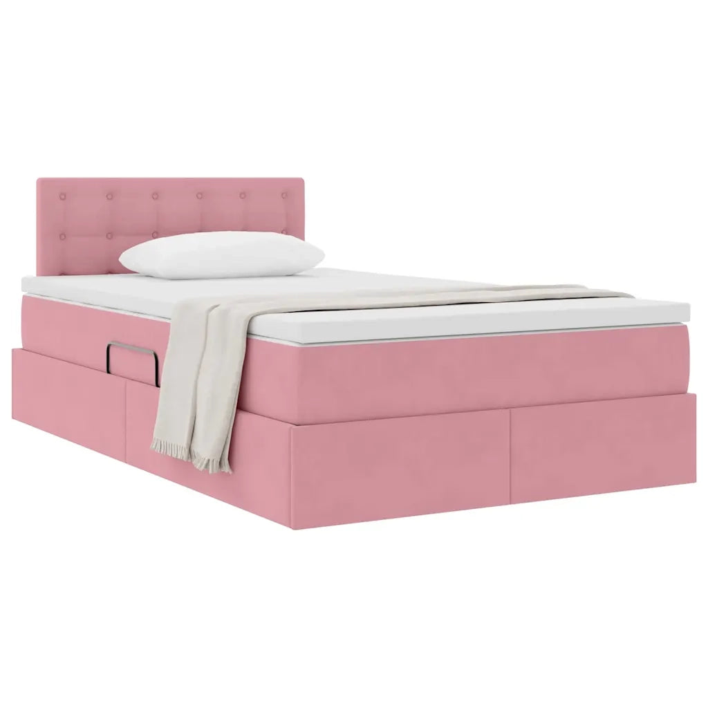 Letto con Contenitore con materasso Rosa 120 x 200 cm Velluto