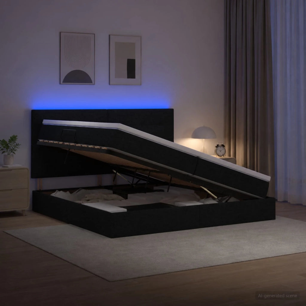 Letto con contenitore LED e materasso Nero 200 x 200 cm Tessuto 3459968
