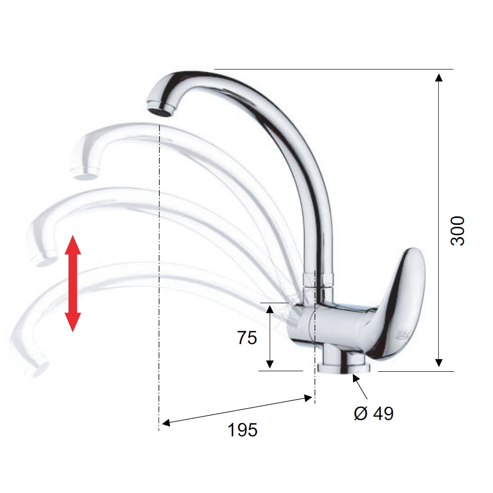 Rubinetto lavellocon bocca alta girevole - serie ten