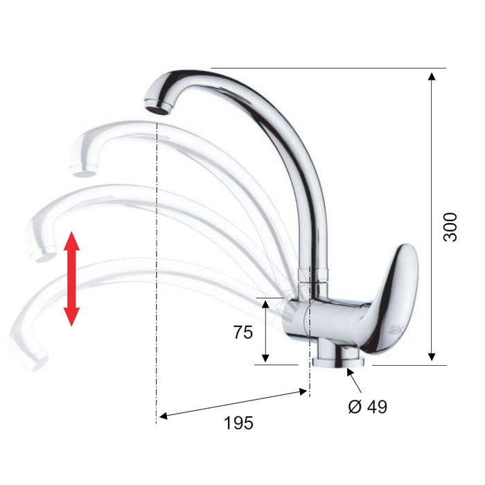 Rubinetto lavellocon bocca alta girevole - serie ten