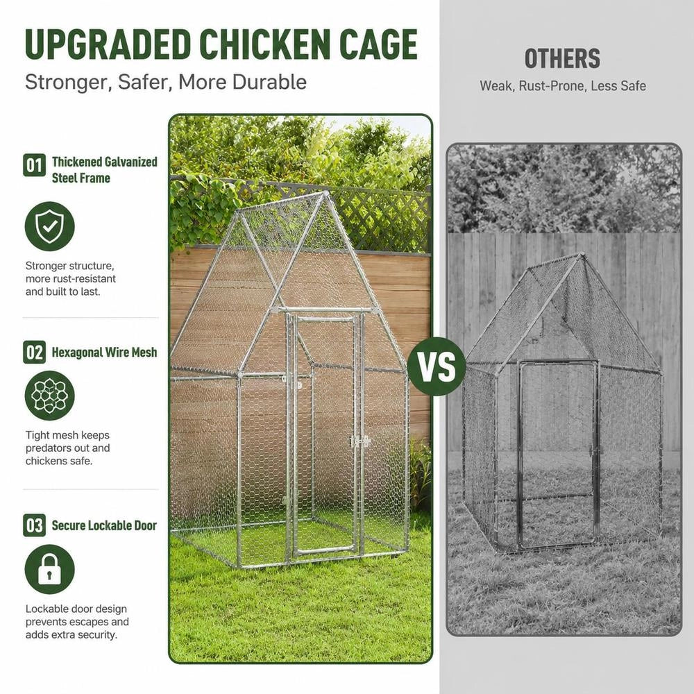 Chicken Cage, Silver, 100x100x190 Cm, Galvanized Steel