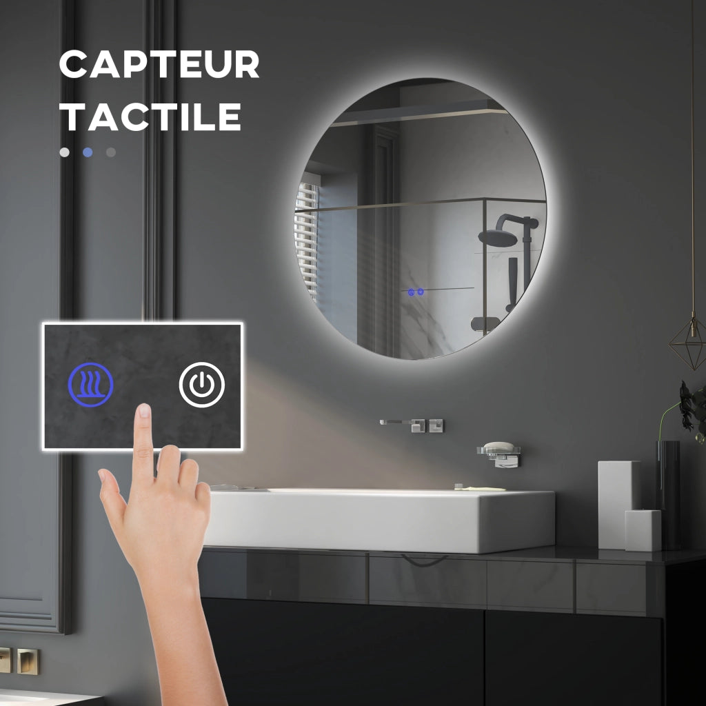 Specchio da bagno LED rotondo con antibu¨¦e ¨C zephmum ¨C grigio 70 cm