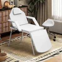 Lettino per Massaggio Portatile, Lettino per Massaggio Pieghevole con Rivestimento in Pelle Sintetica, Imbottitura in Schiuma, Telaio in Acciaio, Bianco