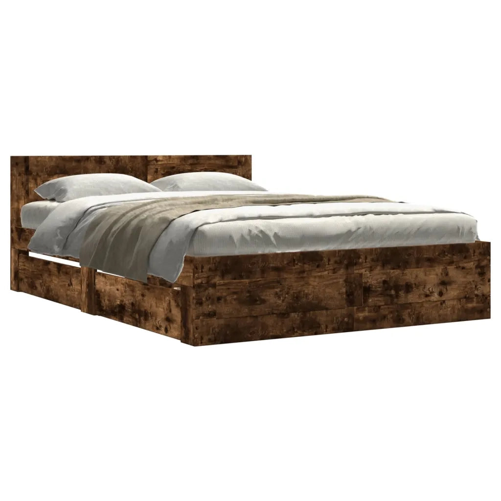 Letto matrimoniale | Letto per adulti | Giroletto con Testiera Rovere Fumo 120x200 cm Legno Multistrato
