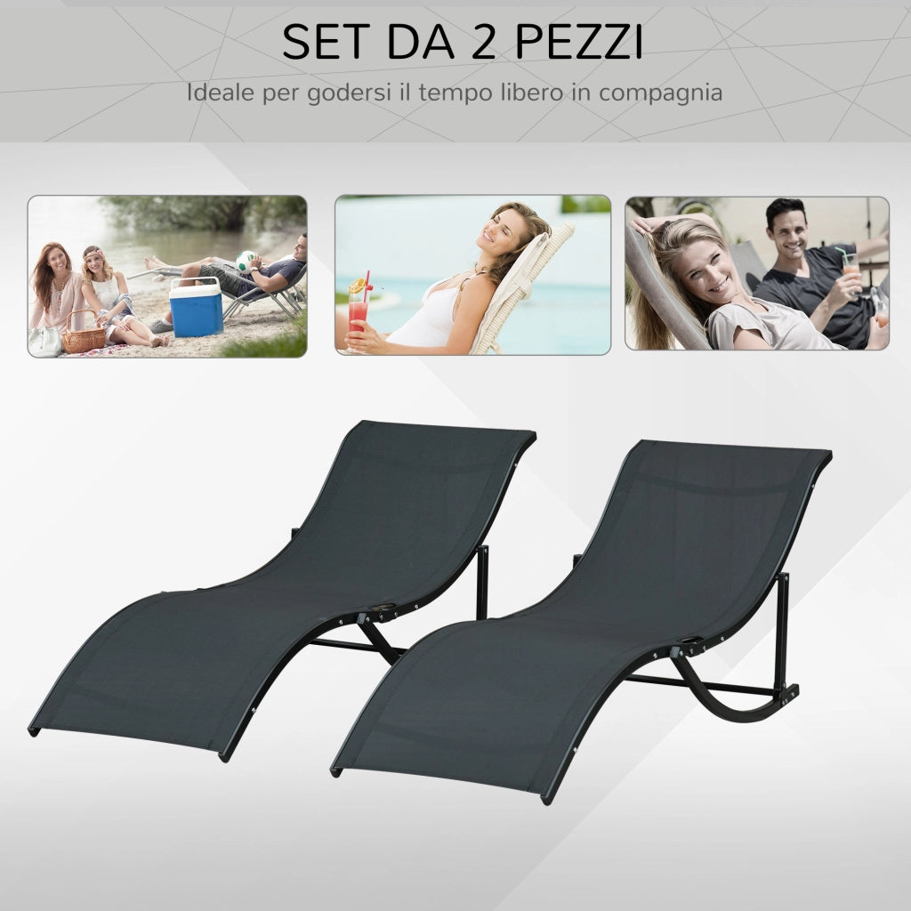 Set 2 Sdraio da Giardino Pieghevoli, Lettino Prendisole in Alluminio e Textilene, 61x165x63cm