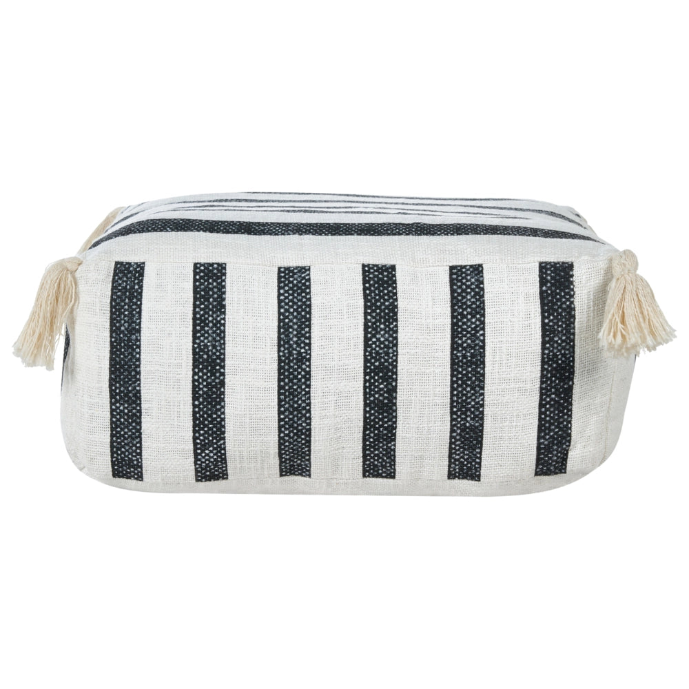 Cuscino da terra in cotone bianco e nero 45 x 45 x 20 cm con motivo a righe in tessuto quadrato Pouf da seduta
