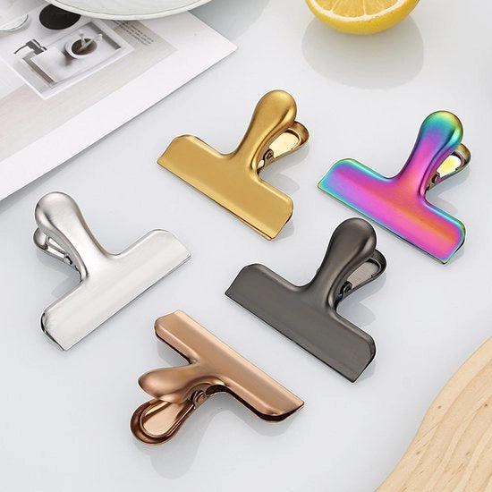 5 pezzi - klemme per foglio in acciaio inossidabile 5,8 cm, klemme pesante per sacchetti alimentari, clip per sacchetti, clip per chip, clip a cardano in metallo, klemme per dossier per cucina e ufficio