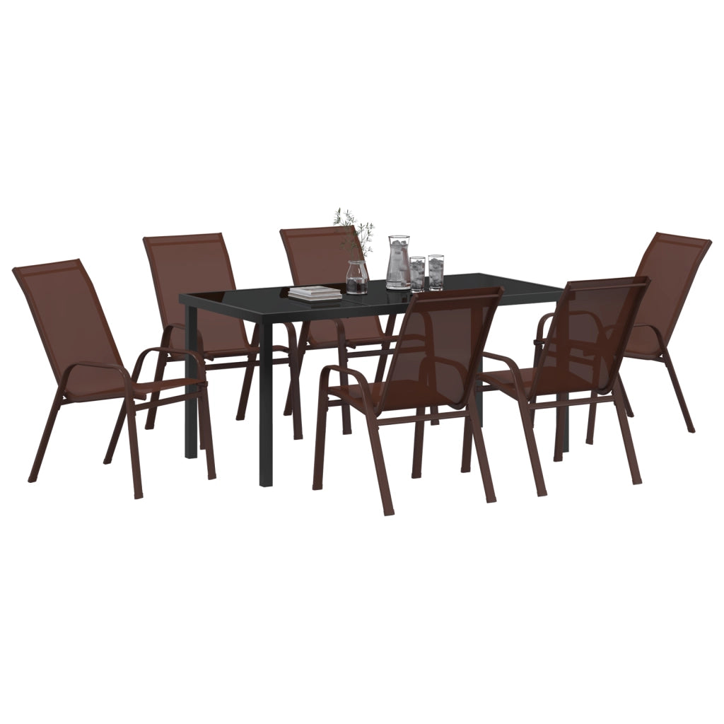 Set da Pranzo da Giardino  in 7 Pezzi Marrone Textilene e Acciaio