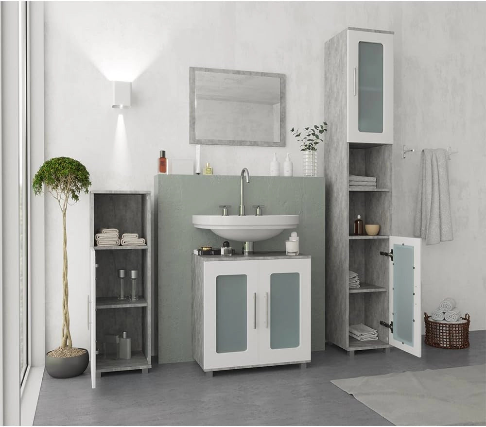 Specchio bagno Kiko, Calcestruzzo, 45 x 60 cm, per montaggio a parete, abbinabile ai mobili da bagno Kiko