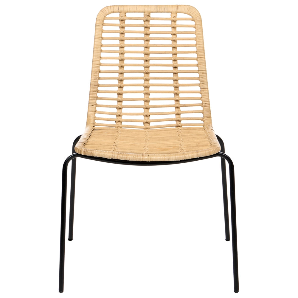 Set di 2 sedie da pranzo con seduta e schienale in rattan naturale gambe in ferro senza braccioli design industriale boho