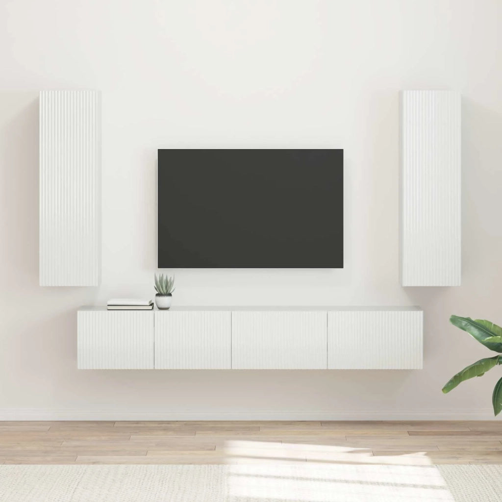 Set mobile TV 3 pz | Armadietto TV | Mobile Porta TV Bianco Lucido Legno multistrato