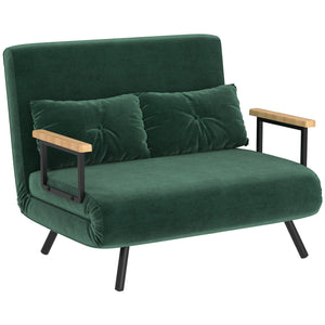 Divano Letto Singolo con Schienale Regolabile 102x73x81 cm in Tessuto Effetto Velluto Verde
