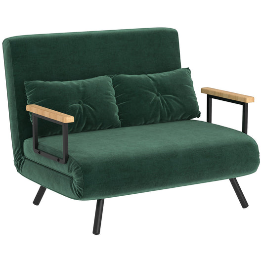 Divano Letto Singolo con Schienale Regolabile 102x73x81 cm in Tessuto Effetto Velluto Verde