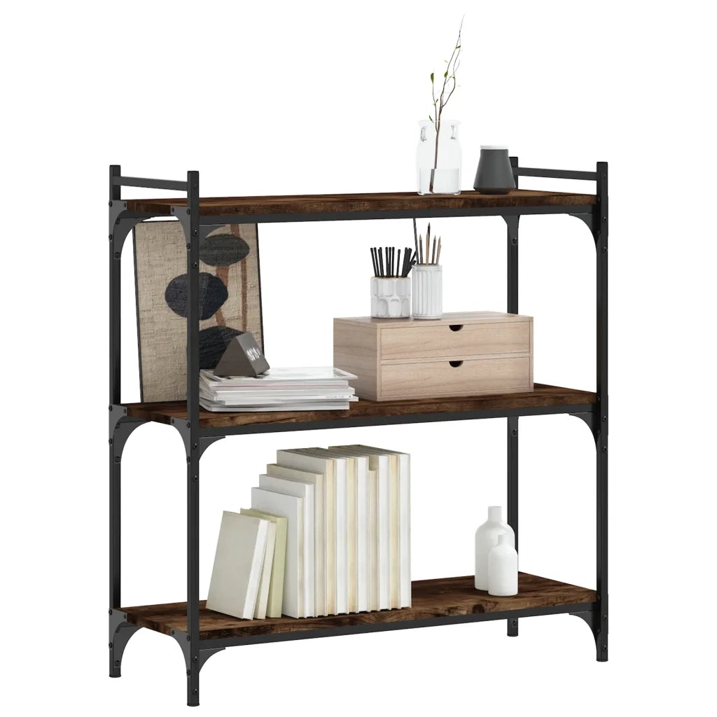 Libreria a 3 Ripiani-Scaffale per Libri-Mobile di Stoccaggio Rovere Fumo 80x30x86 cm Legno Multistrato