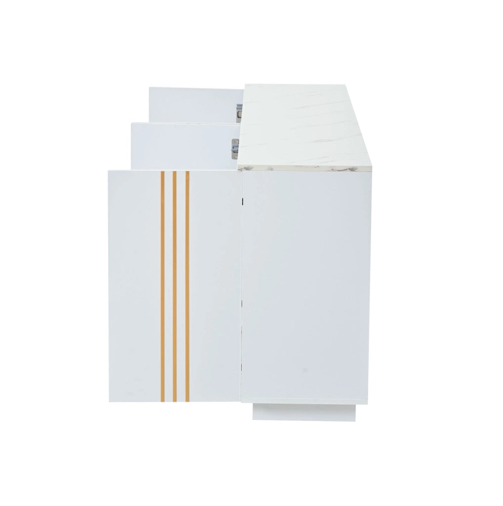 Credenza 35x140x70 cm con 4 ante e ampio spazio contenitivo in truciolato bianco e oro
