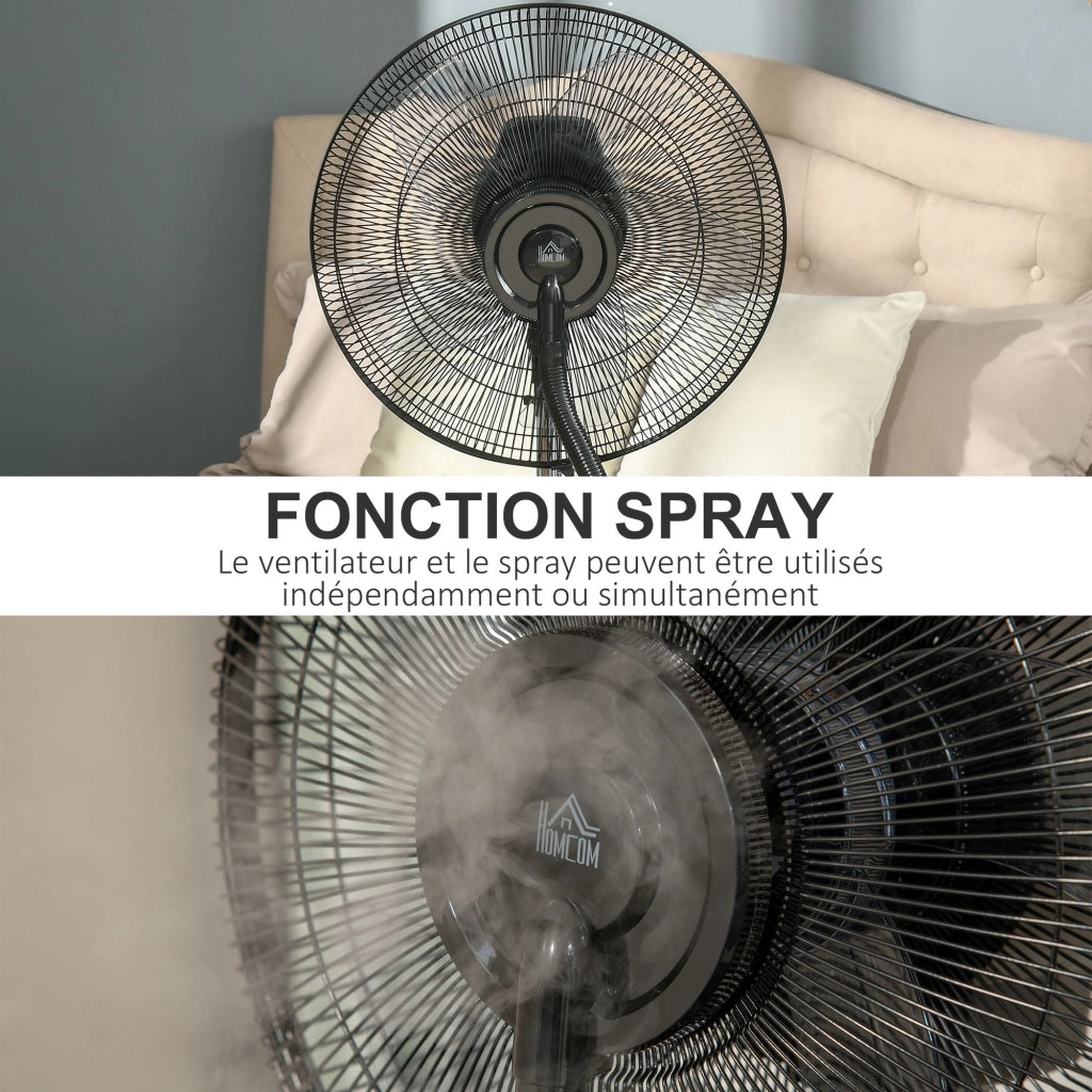 Ventilatore con Nebulizzatore 90 W ¨C zephmum ¨C Nero, Ruote, Telecomando, Timer, Oscillazione