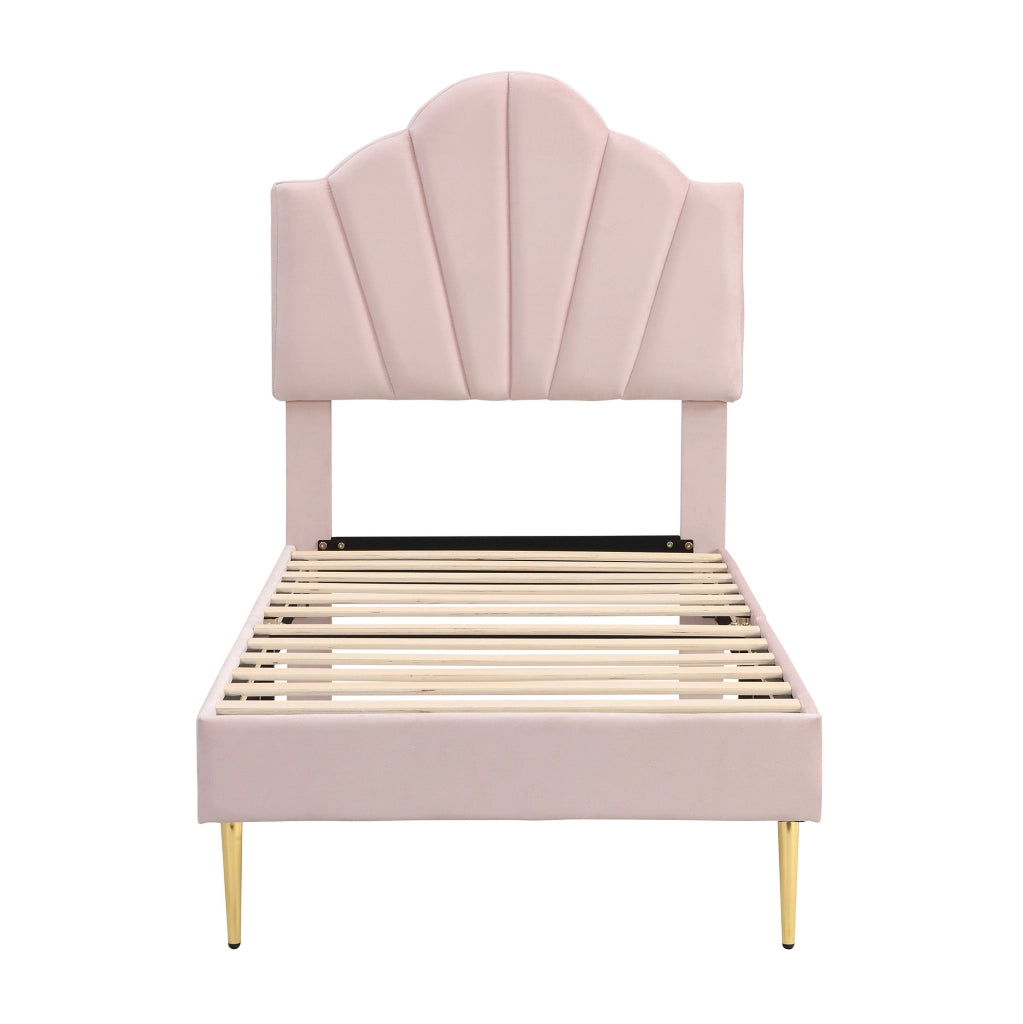 Letto imbottito in velluto 90x200 cm con testiera regolabile; rosa