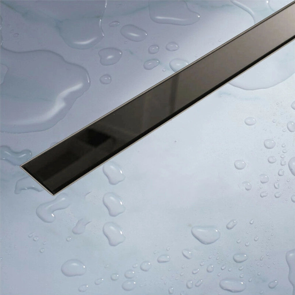 Canalina di scarico doccia in acciaio inox con cover vetro nero 80 cm mod. Glass