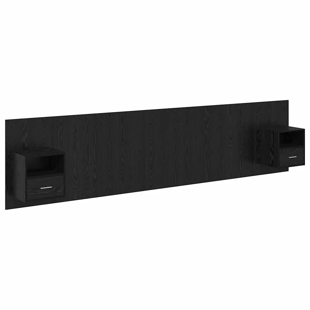 Testiera | Testata con Comodino 3 pcs Rovere Nero Legno multistrato