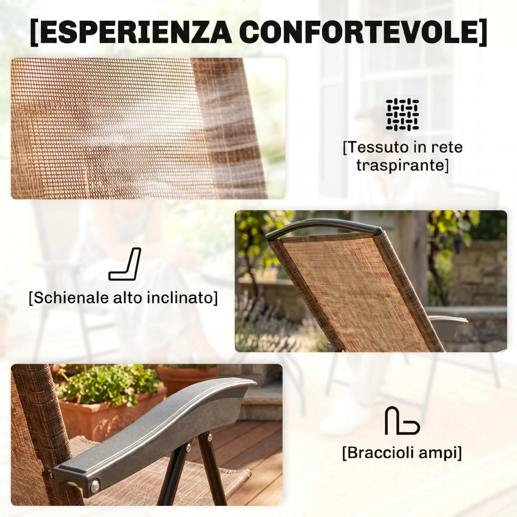 Tavolino con 2 Sedie Set Mobili 3pz Pieghevole Regolabile Esterno Textilene Marrone