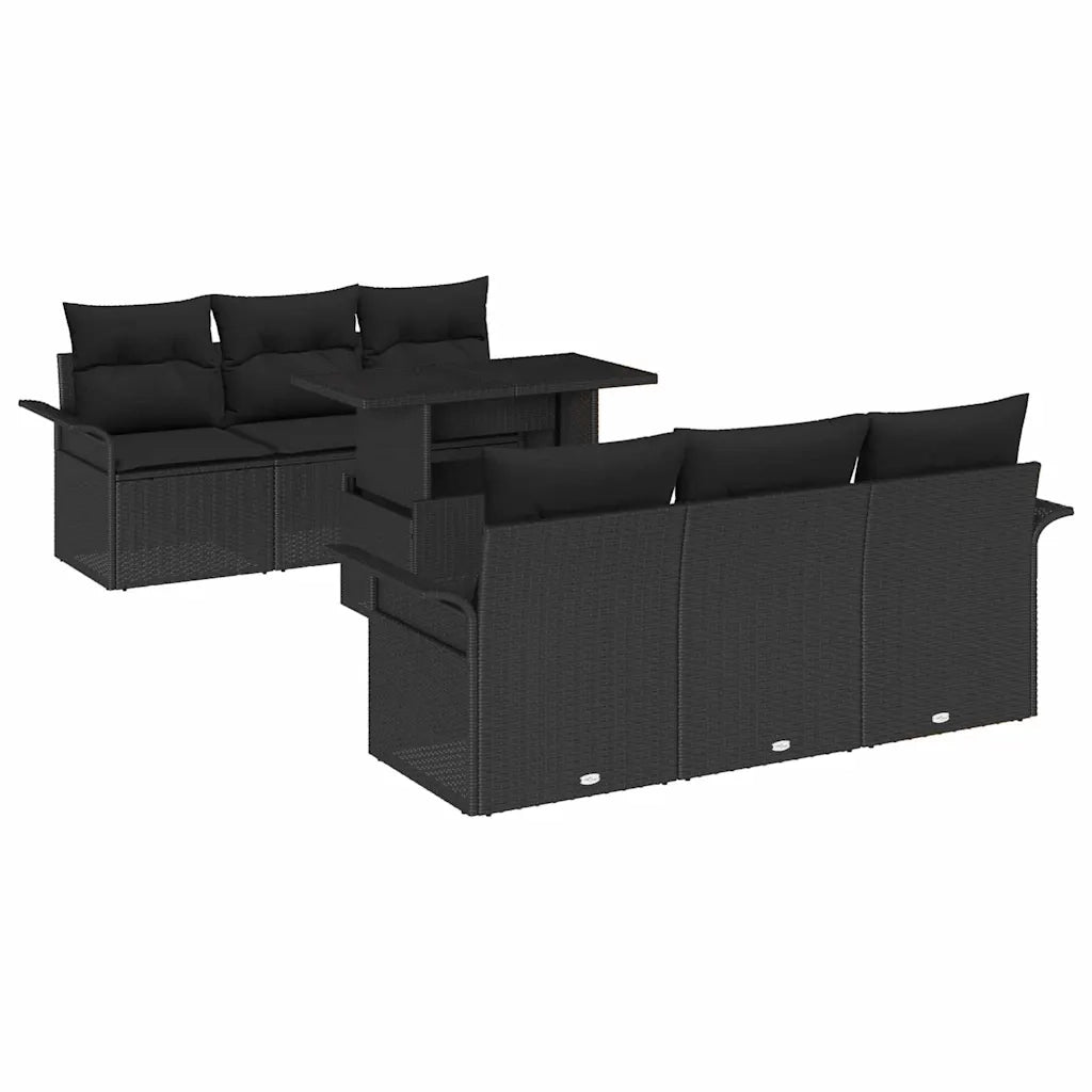 Set Divano da Giardino con cuscino 7 pcs Nero polyrattan 3348209