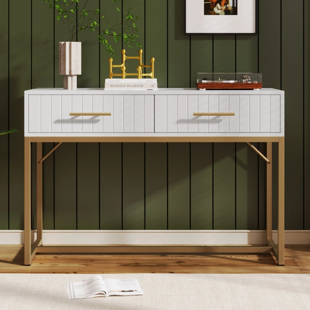 TOELETTA 100x45x75 cm Bianca con 2 Cassetti e base in metallo