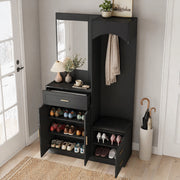 Guardaroba da ingresso 110x33x185,5 cm nero in MDF, con specchio e scarpiera