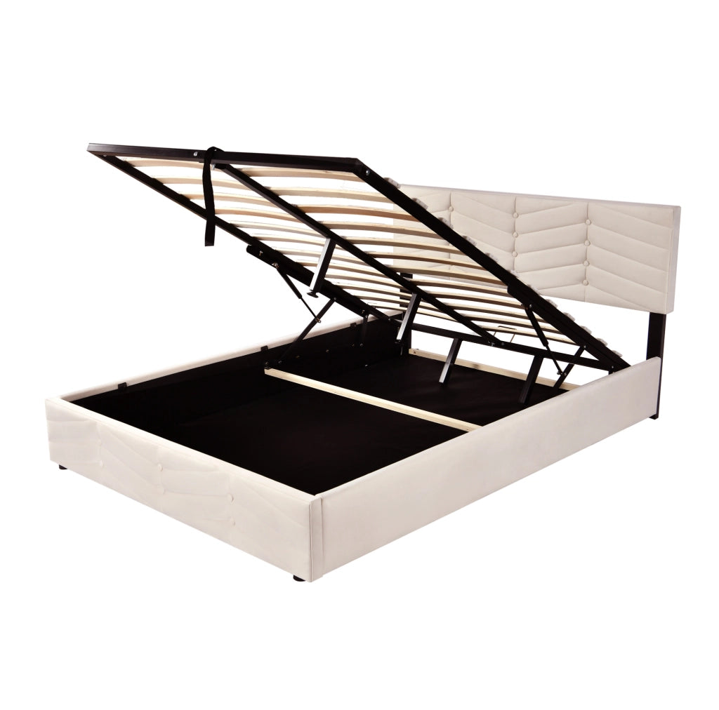 Letto imbottito 140x200 cm con testiera regolabile in velluto beige