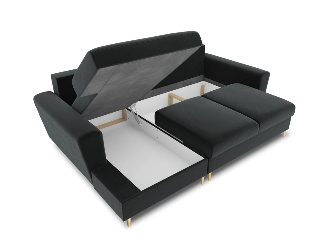 Cosmopolitan Design - Divano convertibile angolare sinistro con contenitore "Kyoto" 4 posti in velluto grigio scuro 