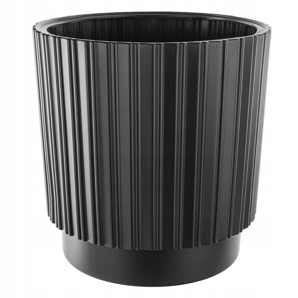 Vaso da fiori KADAX da 30 cm con coperchio e inserto, vaso da fiori in plastica nera