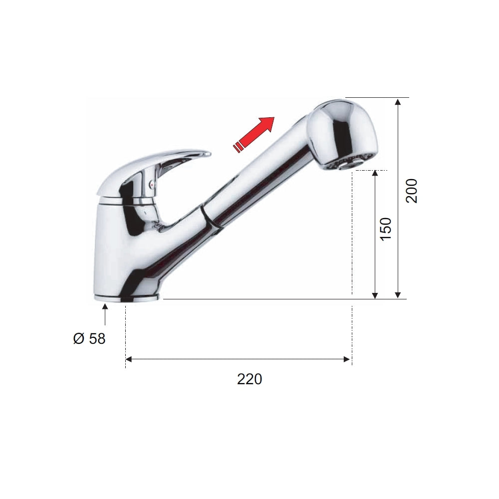 Rubinetto lavellocon doccia estraibile e getto variabile - serie ten