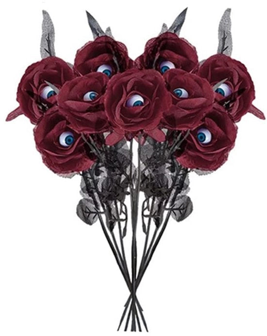 Fiori artificiali di rosa 10 pezzi - decorazione di Halloween - fiori finti - bouquet di fiori - rose di seta - occhielli divertenti