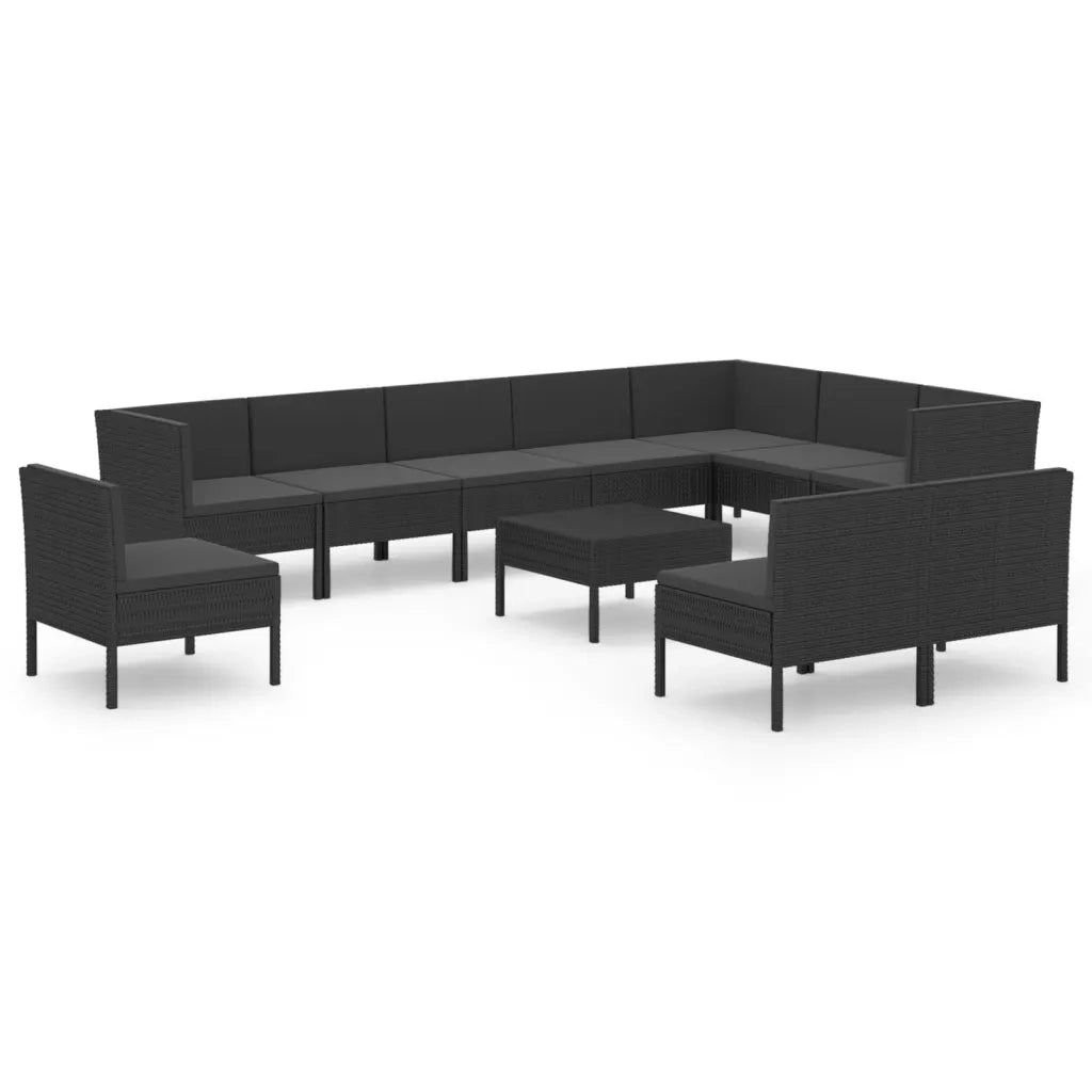 Set Divani da Giardino 11 pz con Cuscini in Polyrattan Nero 3094453