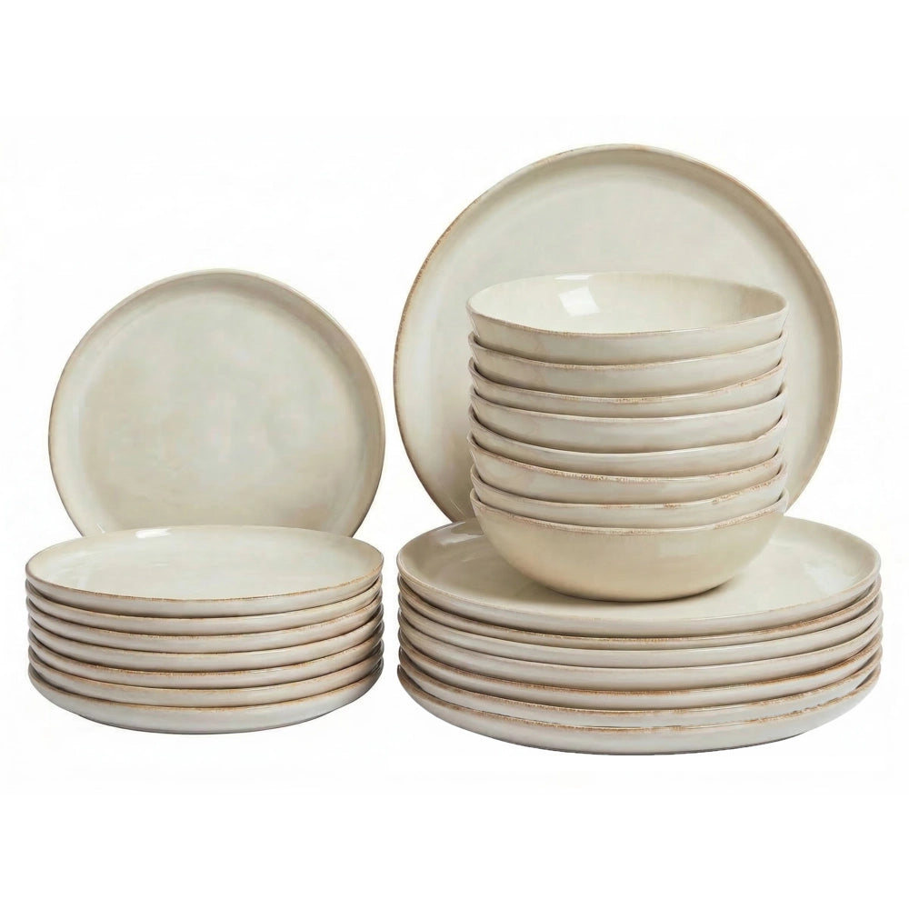 Set di 24 stoviglie in gres caolino fatto a mano con smalto reattivo Finitura Beige chiaro Cucina Sala da pranzo