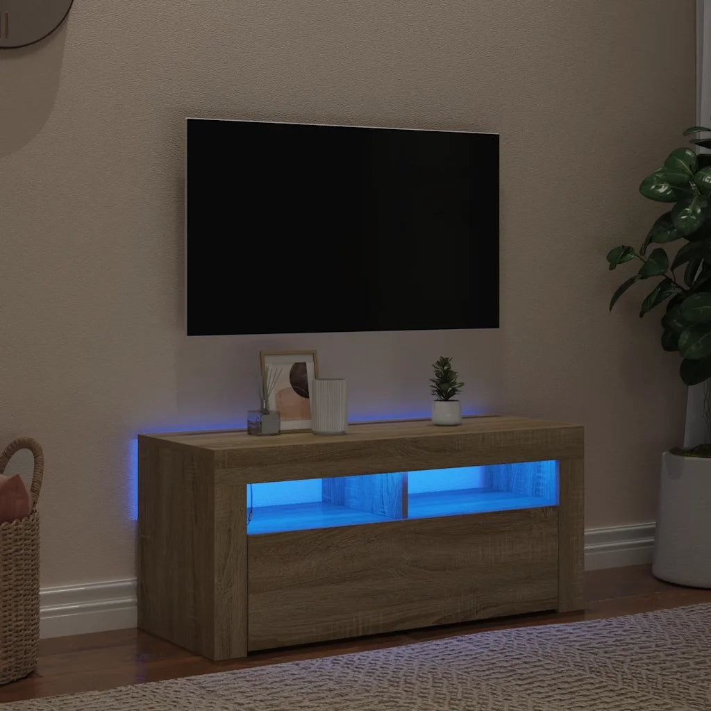 Mobile Porta TV con Luci LED Rovere Sonoma 90x35x40 cm 804322