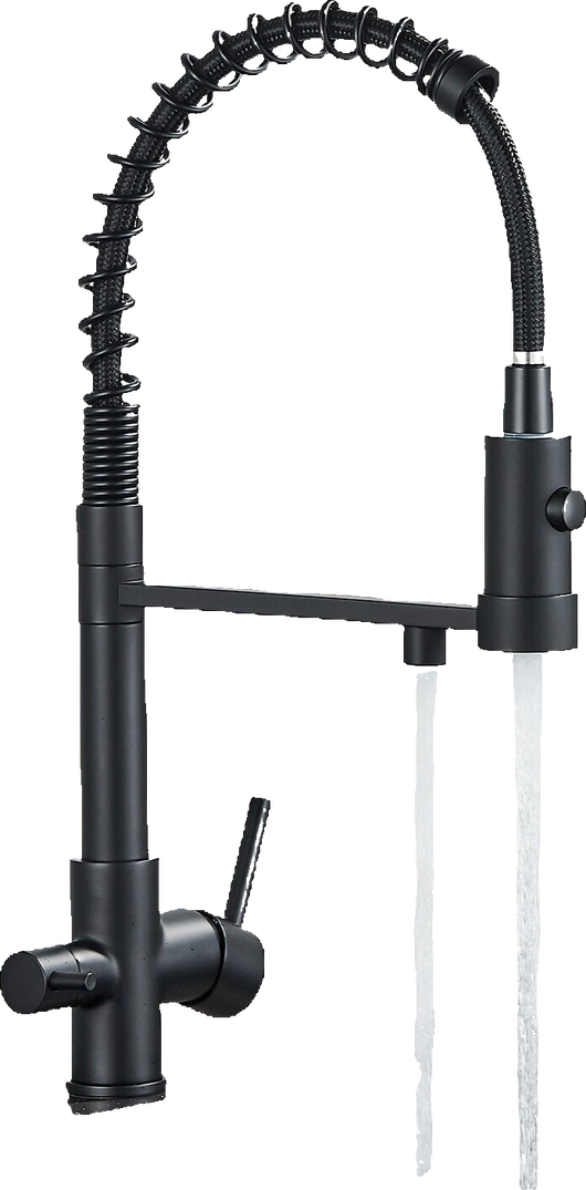 Bernd | Estera filtrante de 3 vías gastronomía negro mate|Grifo ósmosis acero inoxidable con resorte para cocina|monomando restaurante giratorio 360°