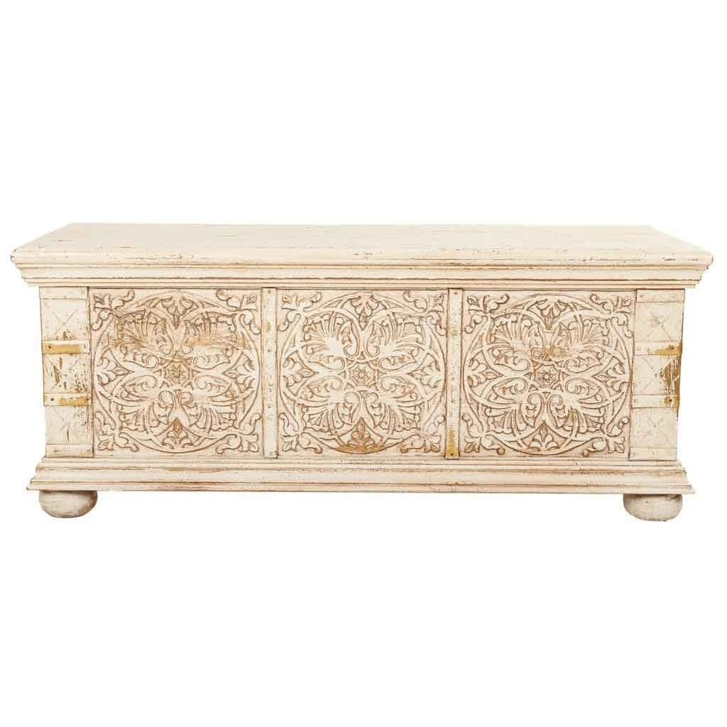 Cassapanca legno intagliato beige 103x40x43h cm