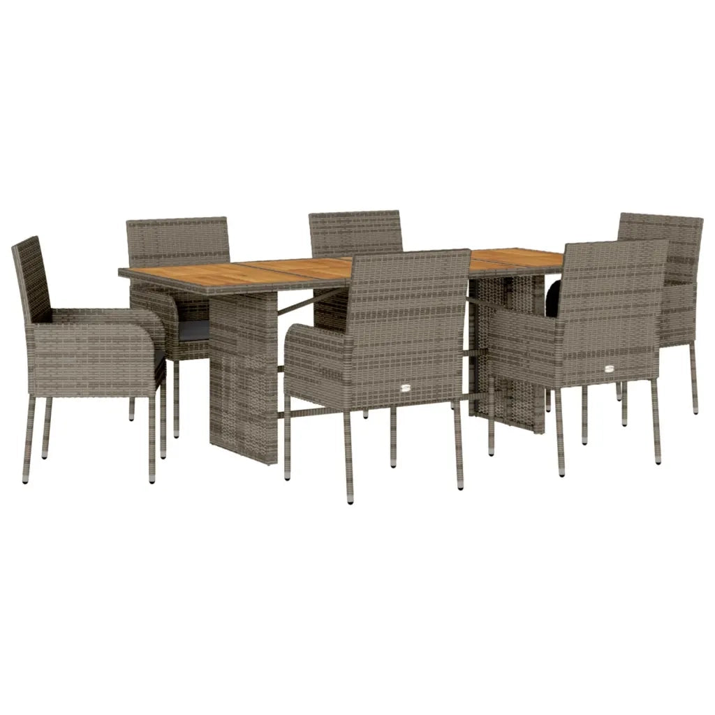 Set da Pranzo da Giardino 7 pz con Cuscini in Polyrattan Grigio
