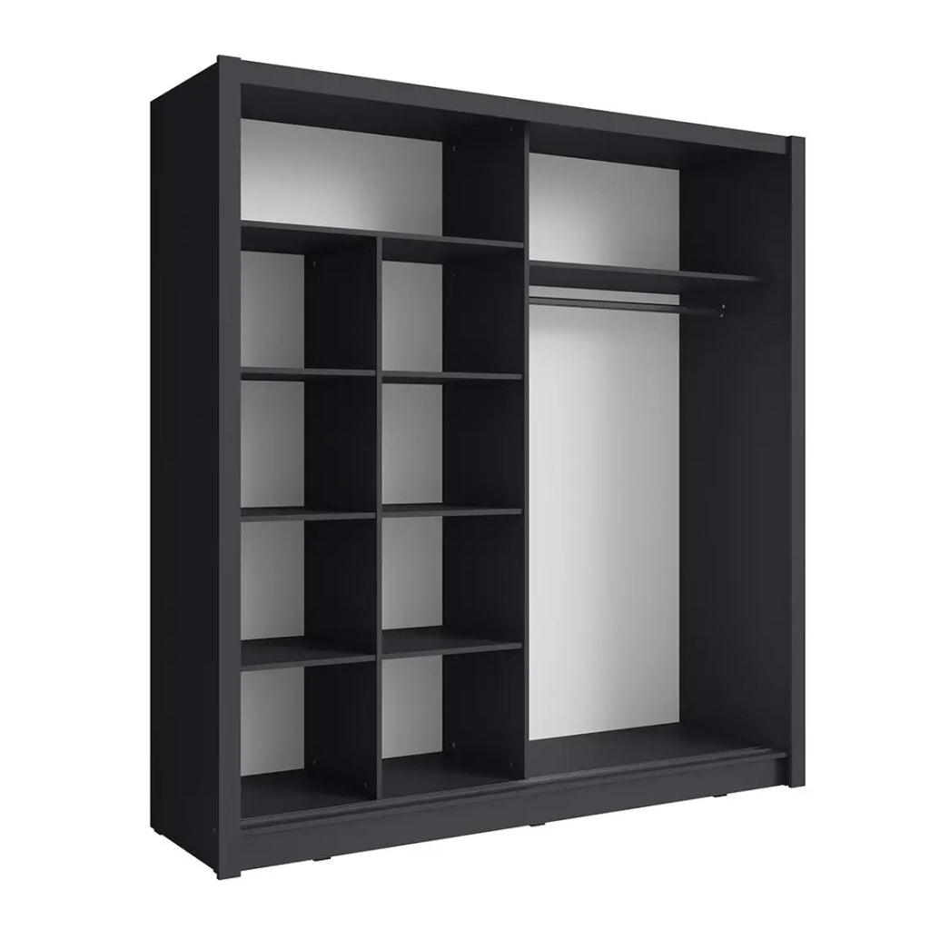 Armadio con 2 porte scorrevoli e specchio 155 cm - grigio grafite - Collezione OZZULA