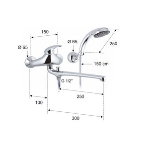 Rubinetto lavabo/vasca con bocca fusa lunga, deviatore e kit doccia - serie ten