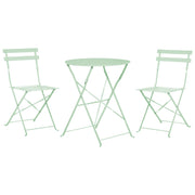Set da bistrot da 3 pezzi in metallo verde menta con schienale a doghe pieghevole all'aperto