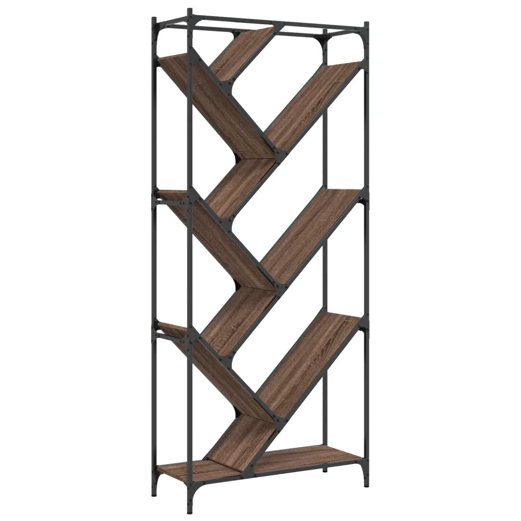 Libreria-Scaffale per Libri-Mobile di Stoccaggio Rovere Marrone 79x30x180cm Legno Multistrato e Metallo