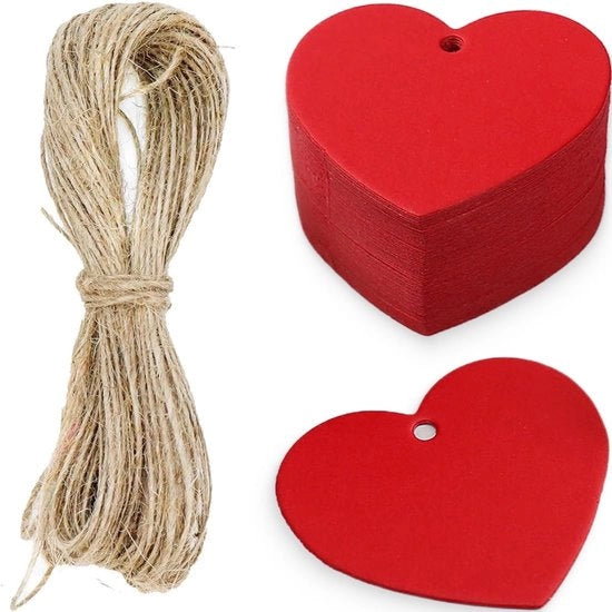 Etichette di carta kraft 100 pezzi - etichette per regalo - corda di juta - forma a cuore - regali di nozze - regali di compleanno/natale