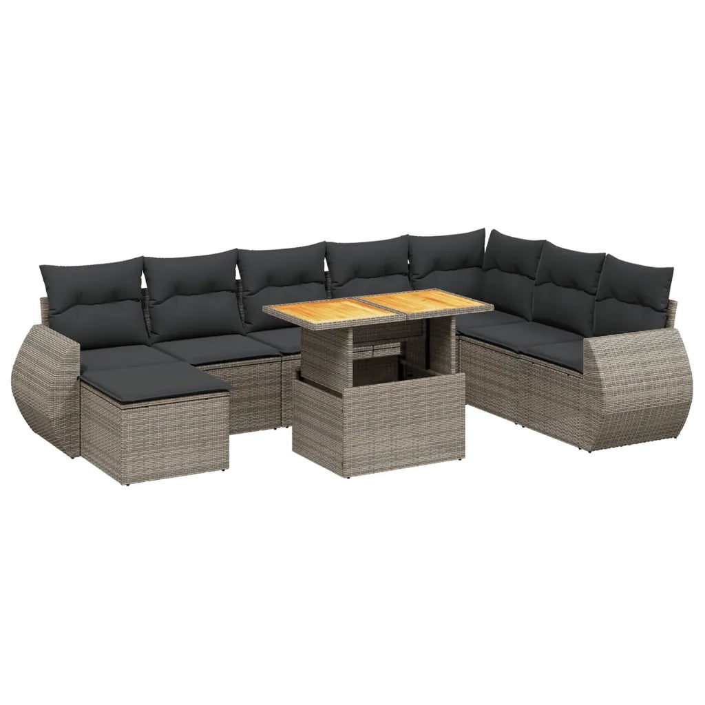 Set Divano da Giardino 9 pz con Cuscini Grigio in Polyrattan 3272334
