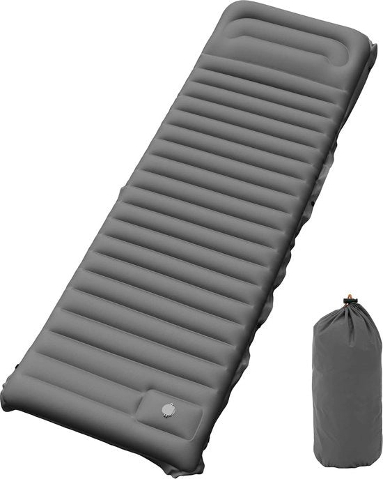 Matrimoniale Slaapmat autoinflante 10 cm, alta espansione, ultraleggera per campeggio con pompa integrata e cuscino, materasso per campeggio con pompa a pedale e borsa portatile per viaggi e campeggio (grigio scuro)