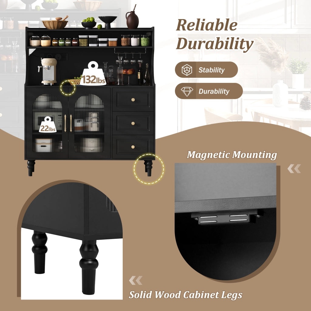 Mobile Buffet con Cassetti, Prese e Portabicchieri ¨C MINIMAL ¨C Nero