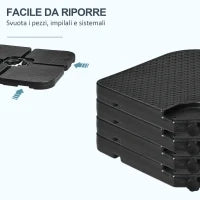 Basamento per Ombrellone set 4 Pezzi Impilabili con Maniglie Integrate, in HDPE, 99.7x99.7x8.3 cm, Nero