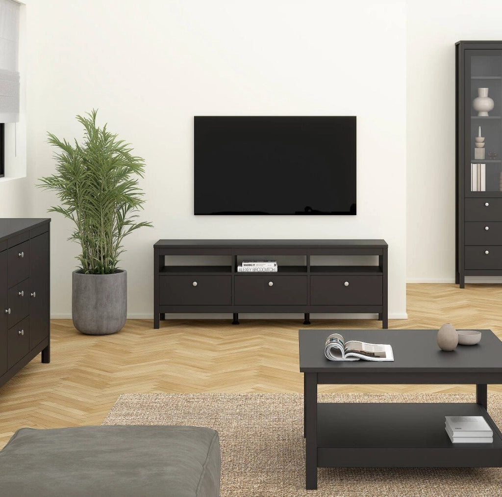 Mobile porta TV Astana, Credenza da soggiorno, Armadio basso per TV, Base parete attrezzata, 151x38 h54 cm, Nero