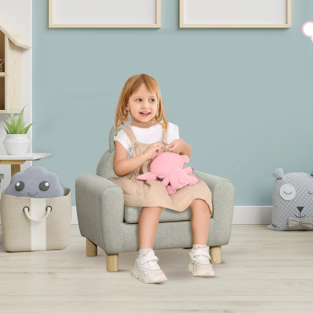 Poltrona Bambini Mini Sof¨¢ con Sedile Imbottito Braccioli ¨C Xylo ¨C Marrone 61x42x53 cm