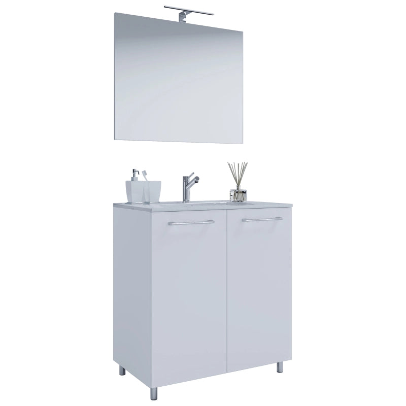 Completo di Ezooza Mobile Sospeso con 2 sportelli Large con lavabo in ceramica di alta qualità e specchio, Bianco ,